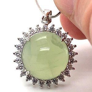 Prehnite 16.80ct White Gold Finish Solid 925 Sterling Silver Pendant